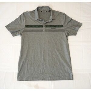 TravisMathew Men's Gray Palm Leaf Stripe Golf Polo Shirt Size Large